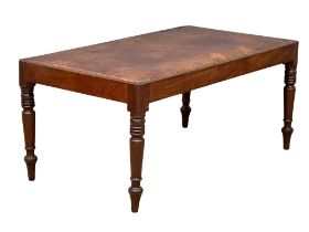 A large good quality Victorian mahogany country house stool with leather top and studs on reeded