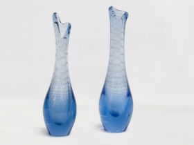 2 Danish Mid Century Duckling Controlled Bubbles vases designed by Per Lutken for Holmegaard. 1950’