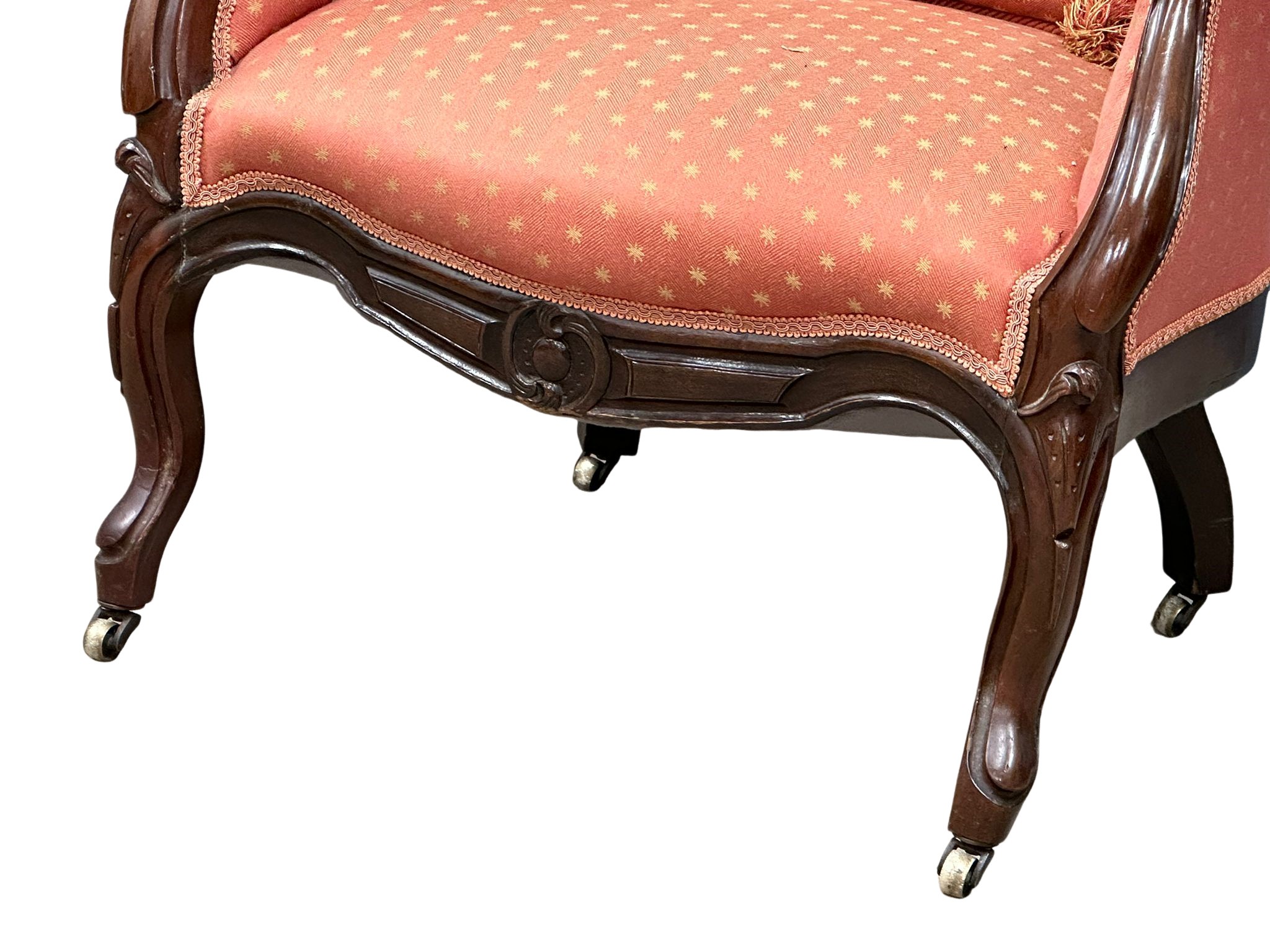 A Victorian mahogany deep buttoned back armchair on cabriole legs. - Image 5 of 5