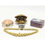 A quantity of vintage collectables including a Japanese diorama, trinket boxes, and a Chinese beaded