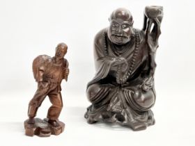 2 early 20th century Chinese Fisherman figures. 16x29cm