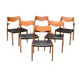 A set of 6 rare Danish Mid Century teak carver chairs designed by Niels Otto Moller for J.L. Moller.