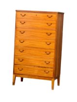A large Danish Mid Century tola wood tallboy chest of drawers. 75.5x43.5x132.5cm(4)