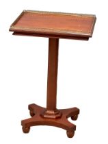 A William IV style mahogany pedestal side table/lamp table with brass gallery. 50x45x76cm