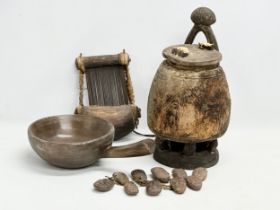 A selection of African Collectables. Am offering bowl, a hand loom etc.