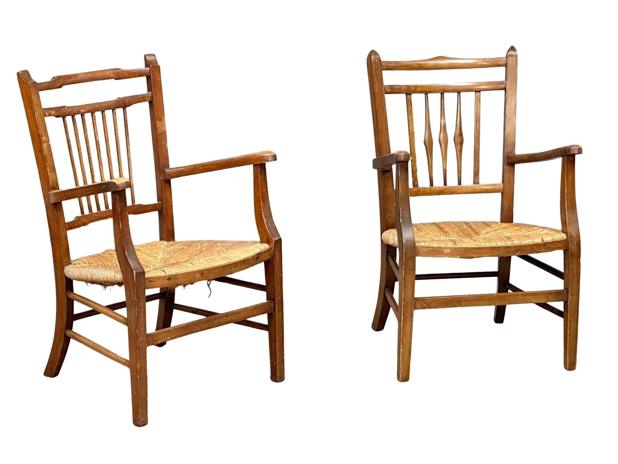 A near pair of early 20th century armchairs with rush seats. 51x46x80cm(3) - Image 4 of 6