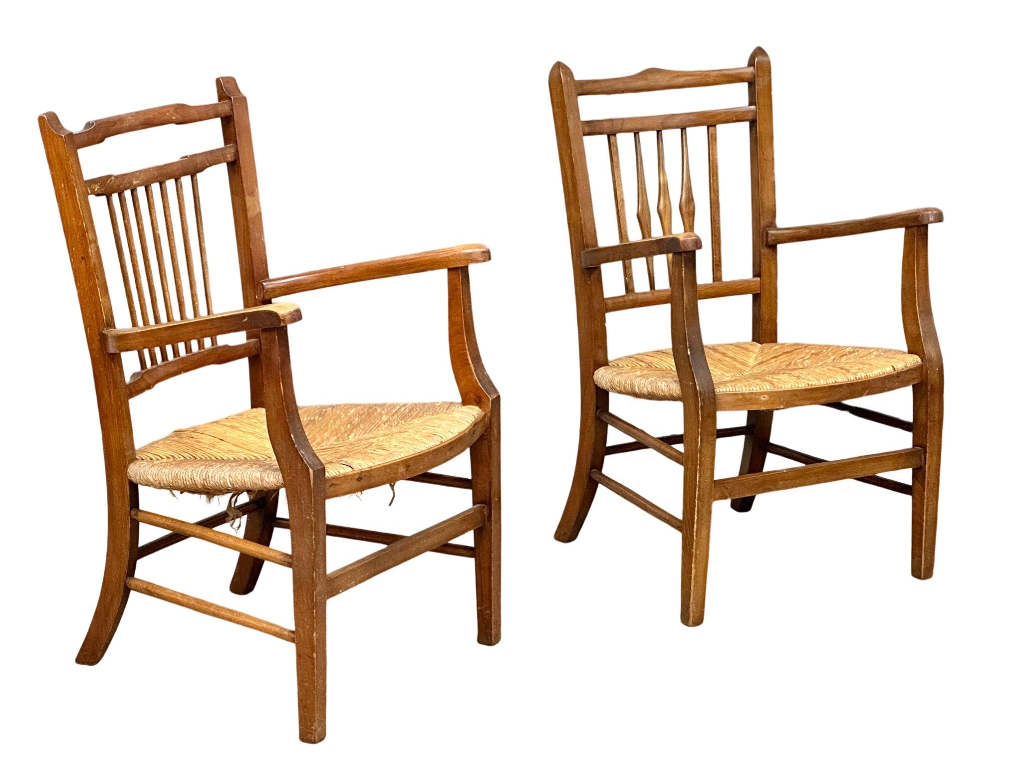 A near pair of early 20th century armchairs with rush seats. 51x46x80cm(3) - Image 5 of 6