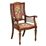 An Edwardian inlaid mahogany armchair with tapestry seat. 59x53x100cm(3)