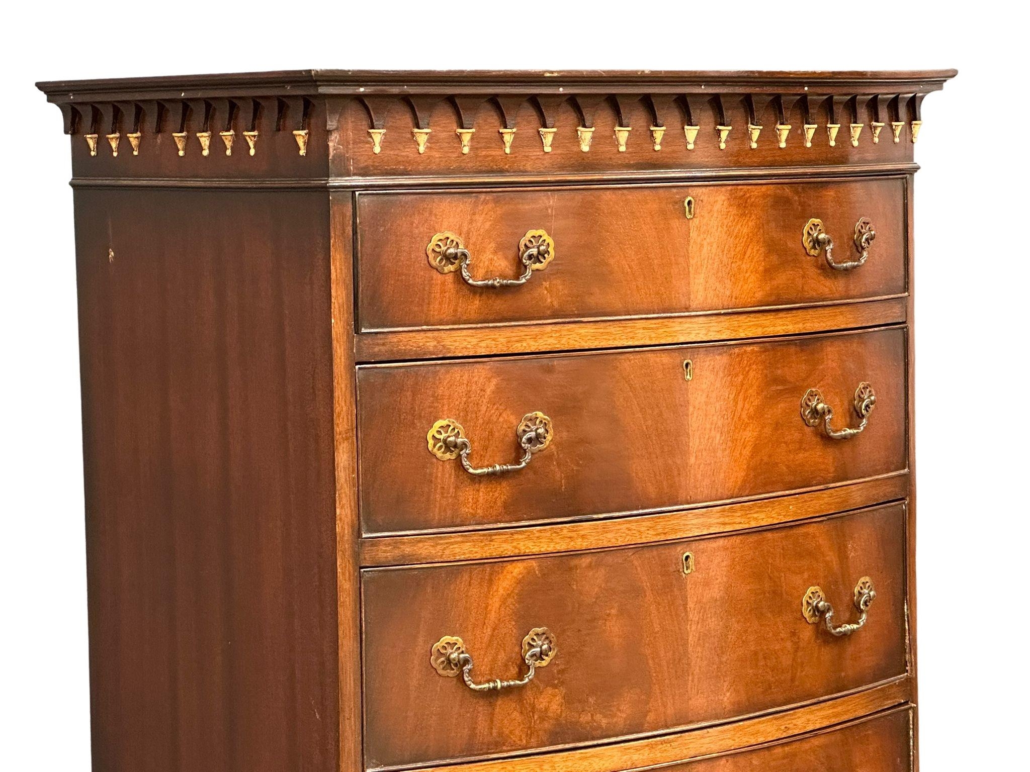 An early 20th Century George III style mahogany bow front tallboy chest on chest with brushing - Image 3 of 10