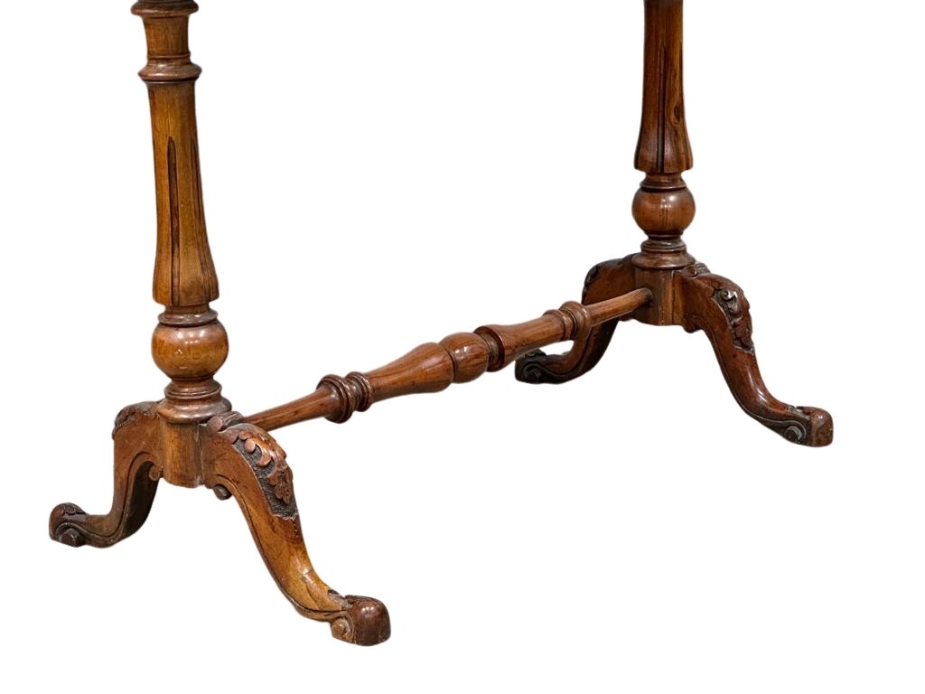 A Victorian walnut library table/side table on carved cabriole legs with stretcher support. Circa - Image 6 of 7