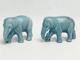 A pair mid 20th century of English pottery elephants. Sylvac style. 1950. 16x10cm