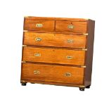 A late 19th century Campaign style Teak chest of drawers. Circa 1880-1890. 91x45.5x97cm.