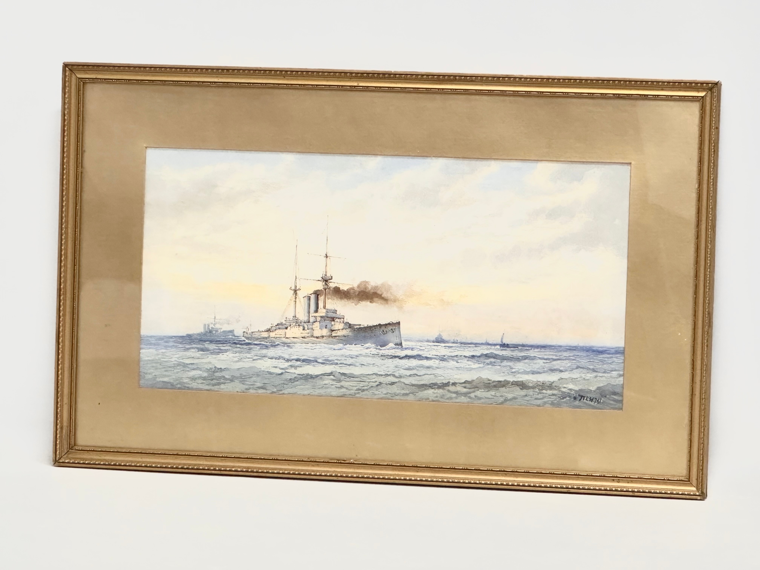 A large watercolour drawing by William Stewart (1823-1906) of H.M.S Commonwealth. Launched 1903. - Image 2 of 7