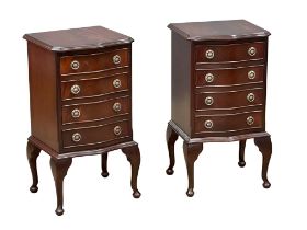 A pair of Georgian style mahogany serpentine front chests of drawers. 42cm x 34cm x 75cm