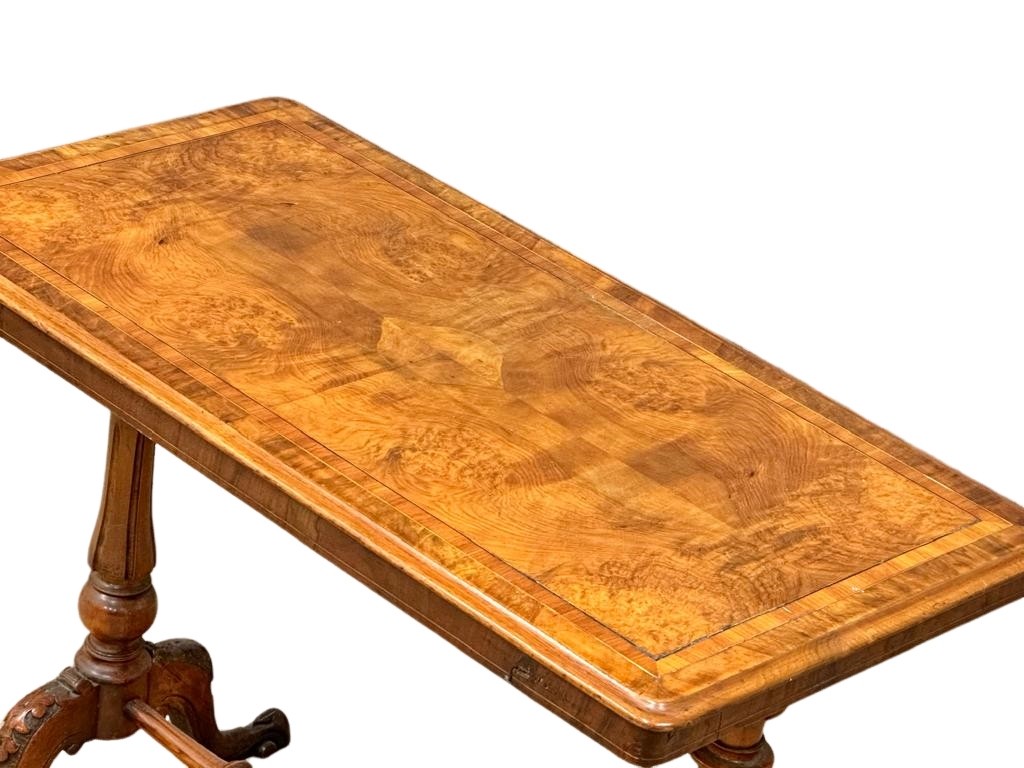 A Victorian walnut library table/side table on carved cabriole legs with stretcher support. Circa - Image 3 of 7