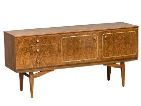 A Mid Century simulated walnut and rosewood sideboard by Beautility, 161cm x 47cm x 76cm