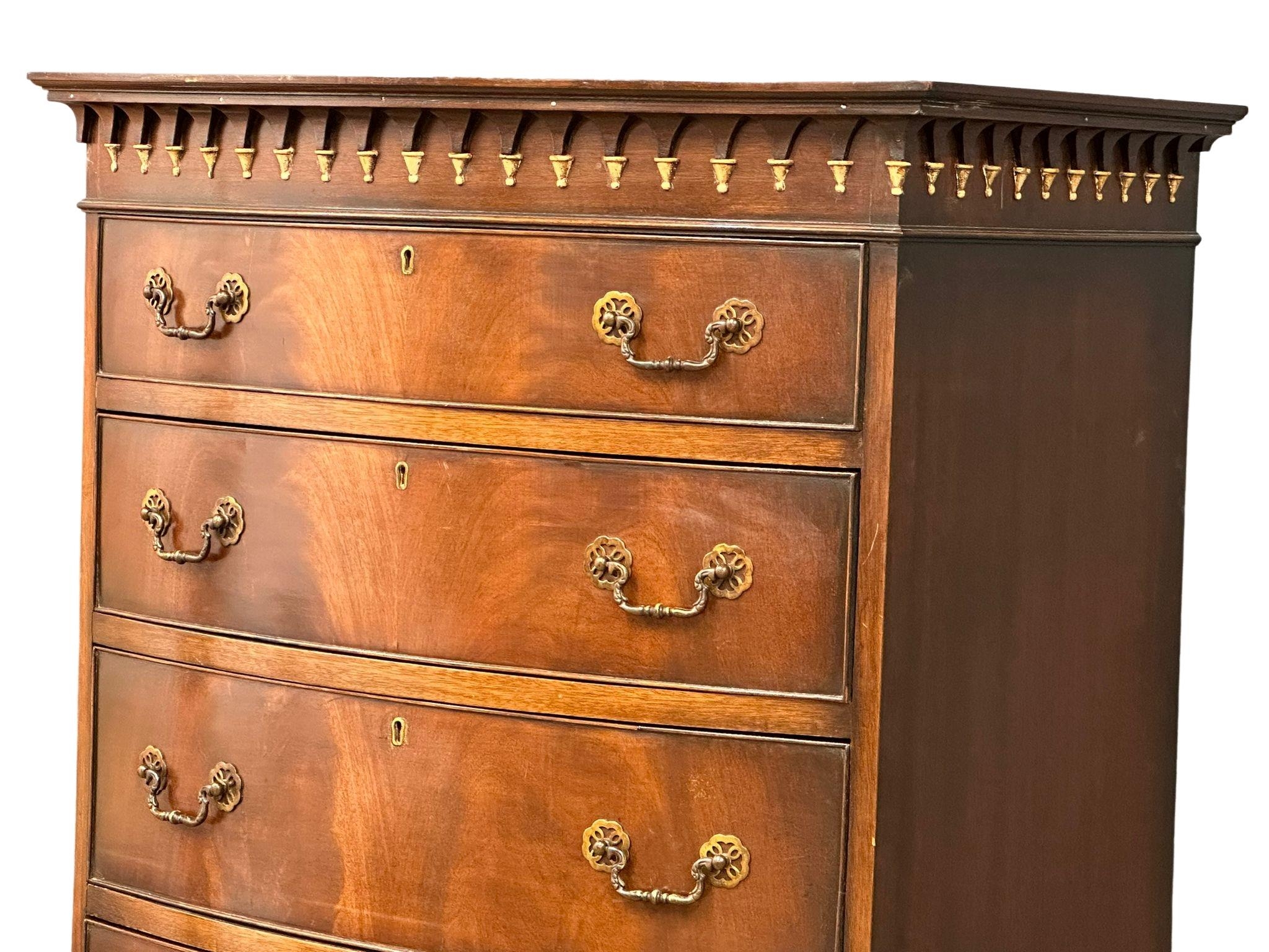 An early 20th Century George III style mahogany bow front tallboy chest on chest with brushing - Image 6 of 10