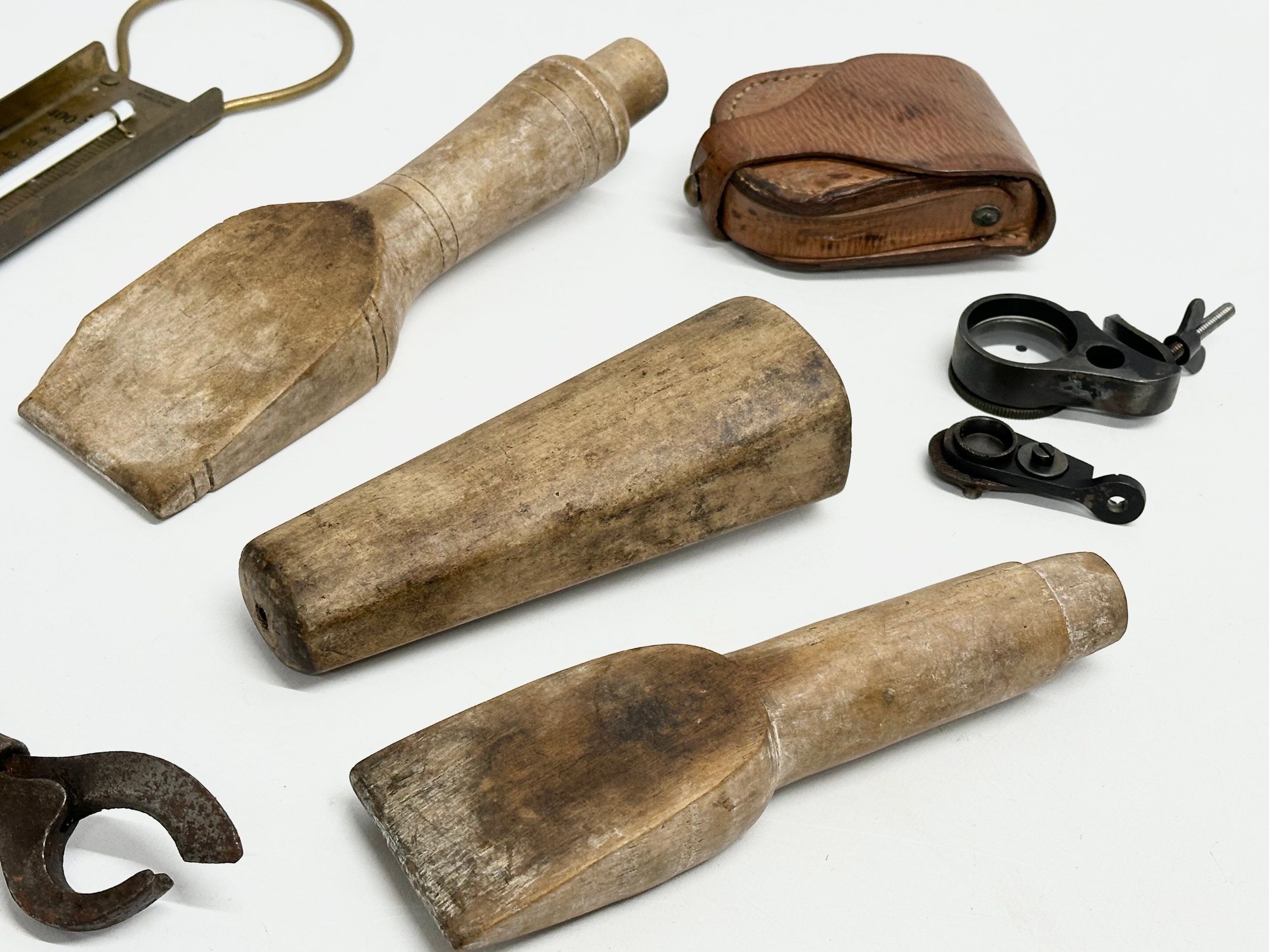 A job lot. 3 late 19th century wooden tools, barometer, scope with case etc. - Image 2 of 5