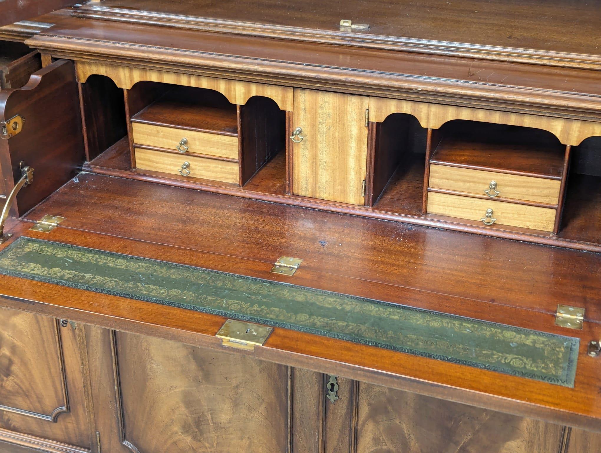 A large Georgian style mahogany secretaire breakfront bookcase with astragal glazed doors and - Image 8 of 10