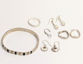 A quantity of silver including bangle, earrings, ring. Total weight 42.9g