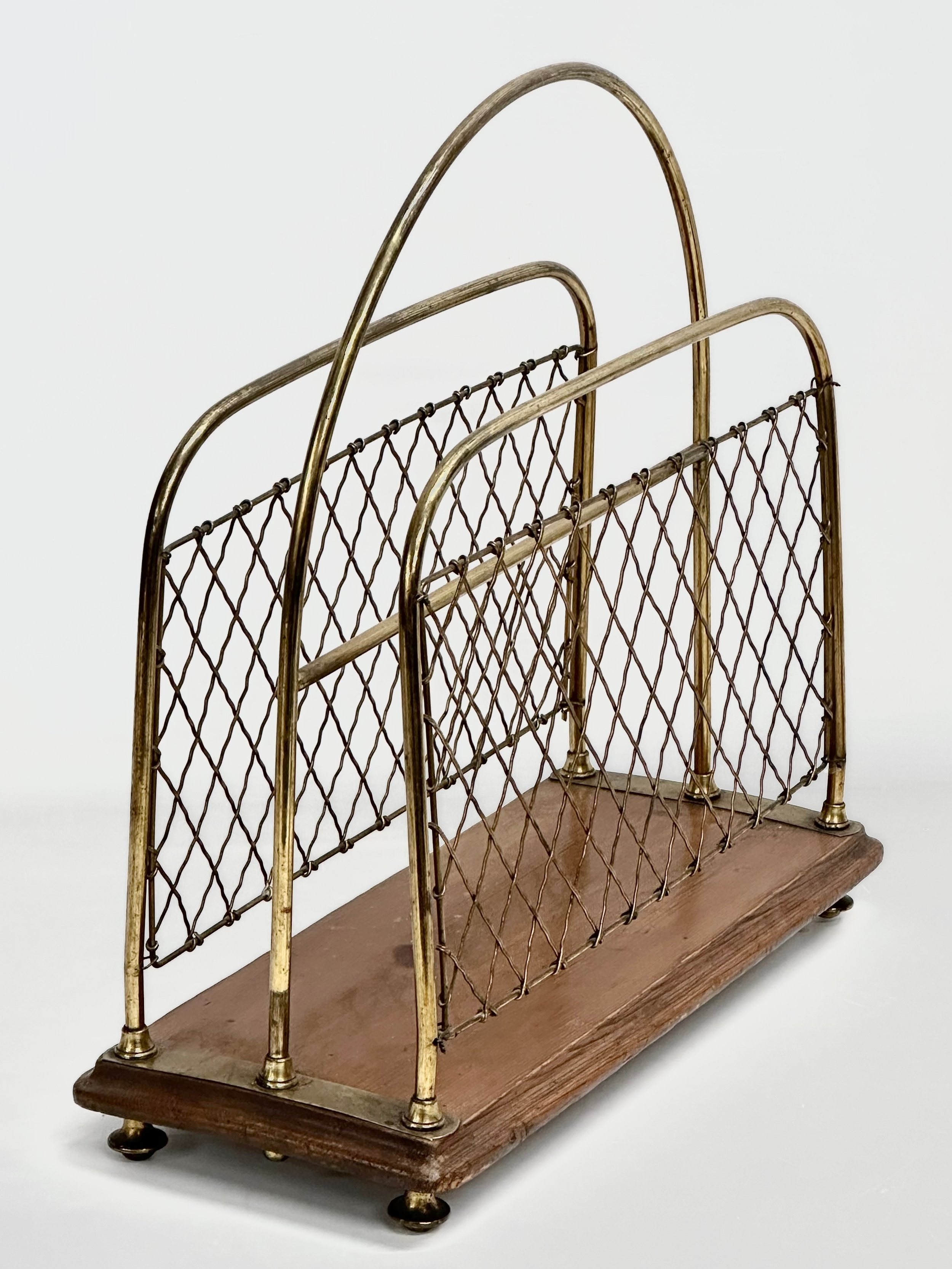 A late Victorian brass and mahogany paper rack/magazine rack. 36x15x37cm - Image 2 of 5