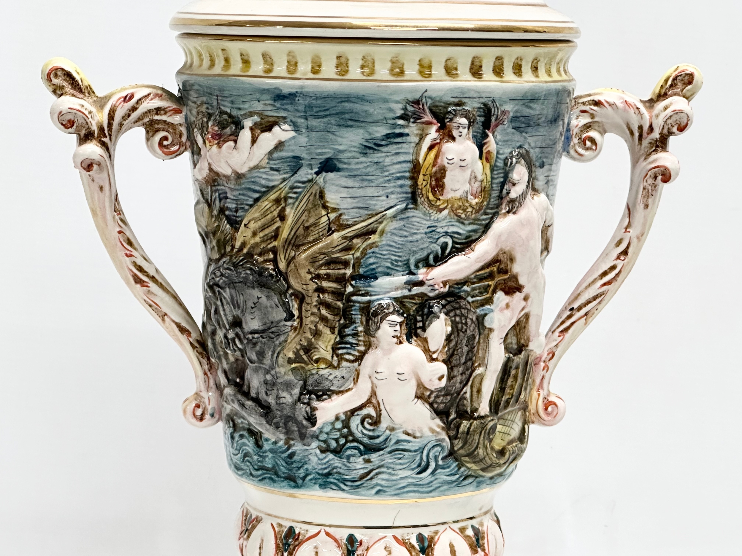 A large R. Capodimonte 2 handled urn with lid. 25x46cm - Image 6 of 8