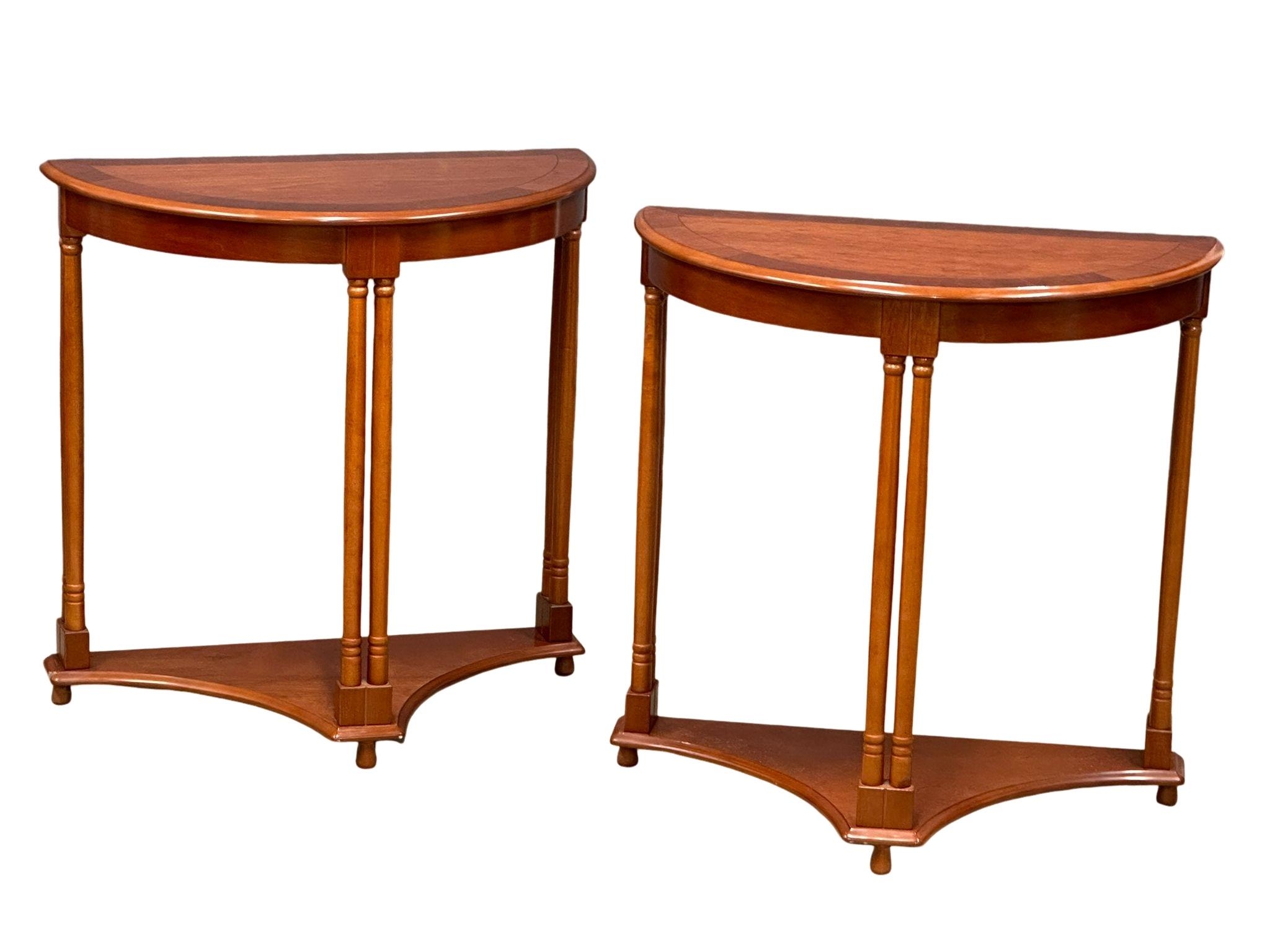 A pair of cherry wood hall tables, 76cm x 38cm x 76cm