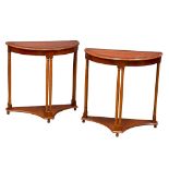 A pair of cherry wood hall tables, 76cm x 38cm x 76cm