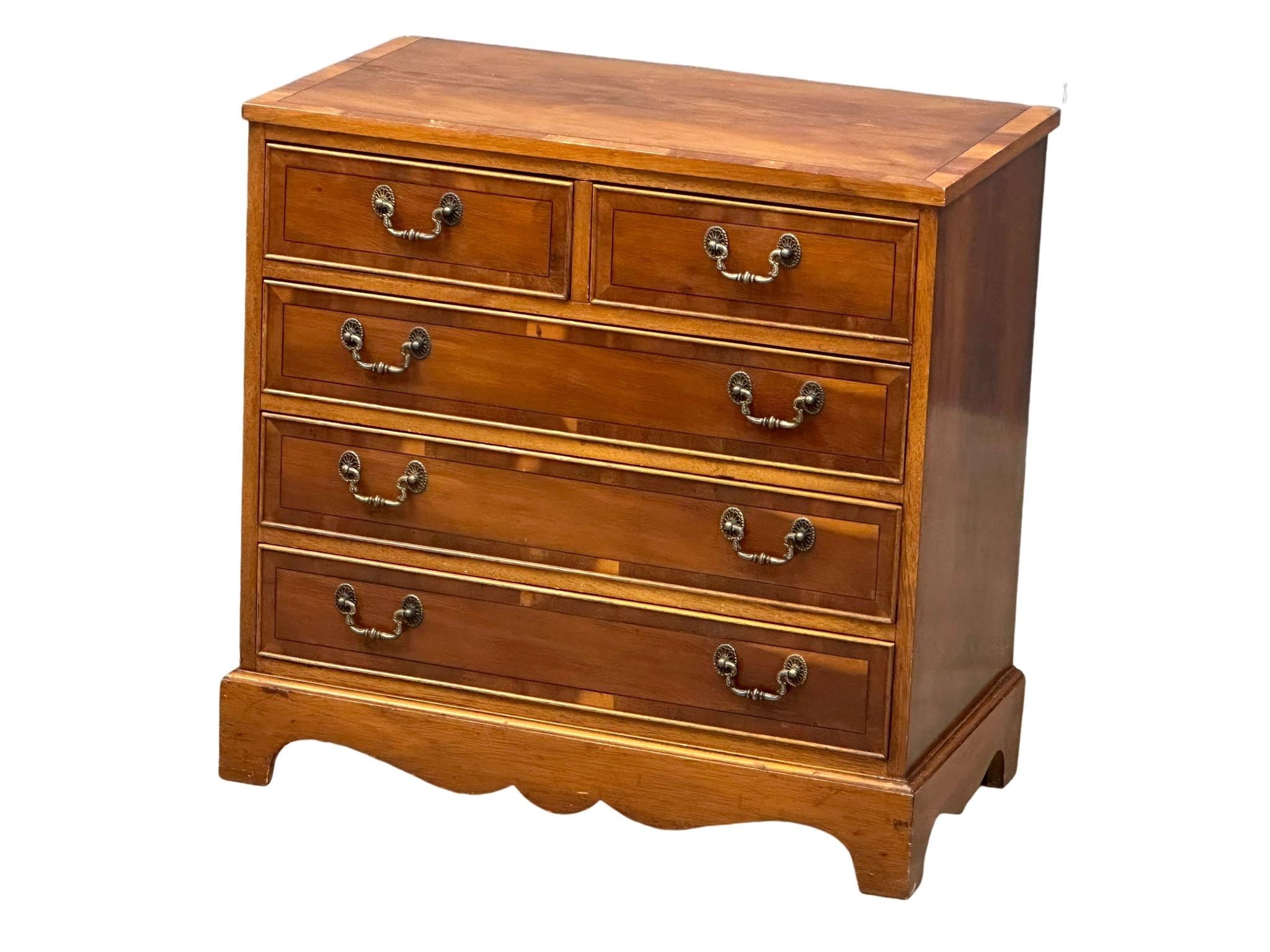 A George III style Inlaid yew wood chest of drawers, 75cm x 42cm x 74cm - Image 5 of 7