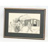 A large original Rowel Friers pencil drawing. Lytle & Pollock. 59x37cm. Frame 77x56cm