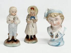 3 late 19th century German Bisque figurines. 15cm