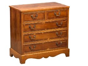 A George III style Inlaid yew wood chest of drawers, 75cm x 42cm x 74cm