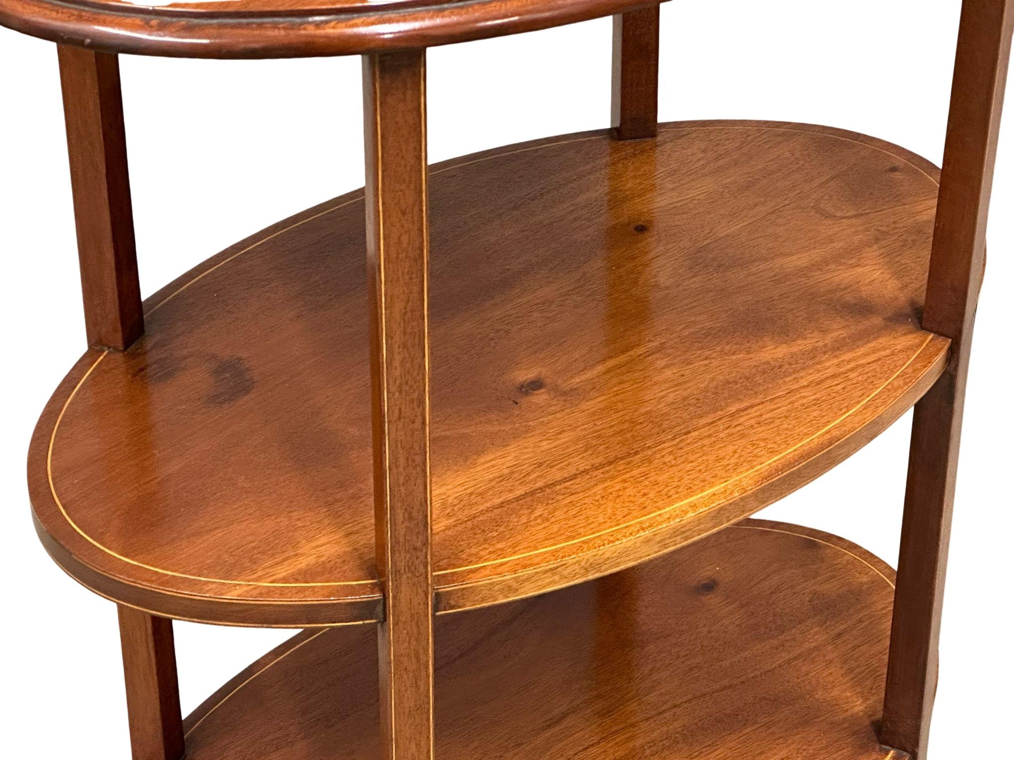 An Edwardian Inlaid 3 tier whatnot/side table on splayed feet. 58cm x 36cm x 76cm - Image 4 of 8