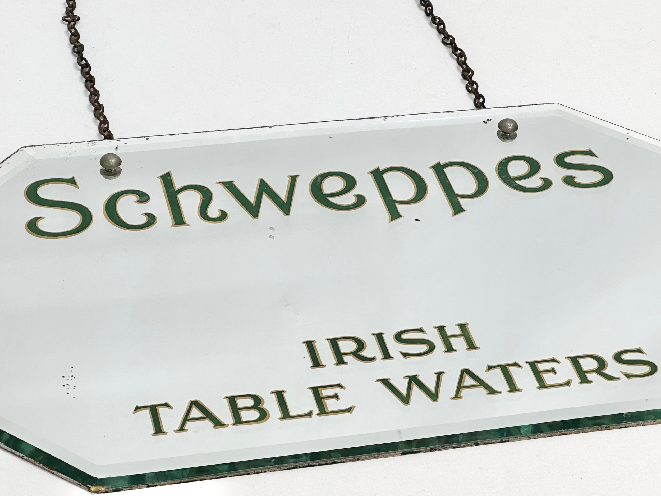 An early 20th century Schweppes Irish Table Waters advertising bevelled mirror. 51x31cm - Image 2 of 6