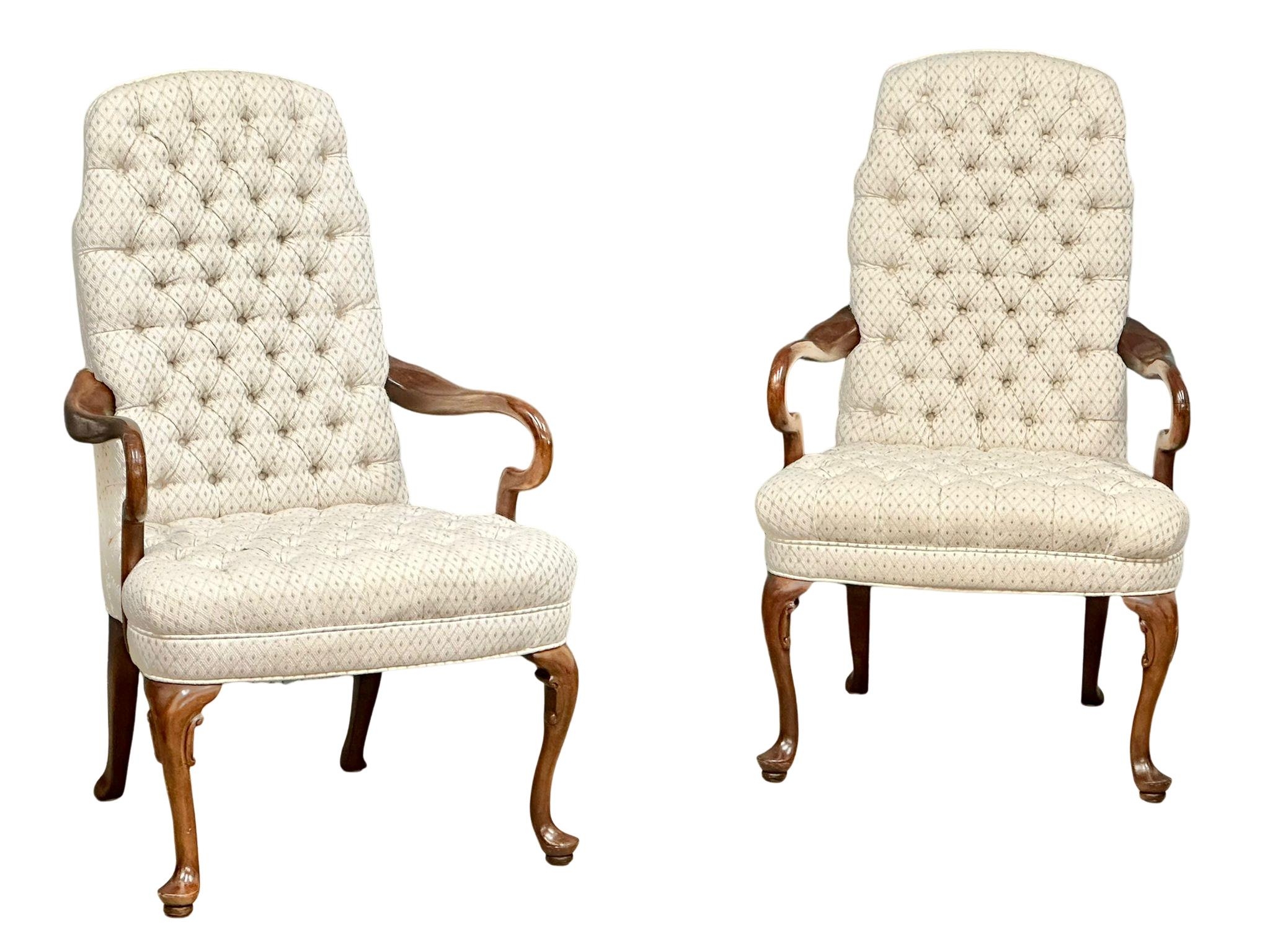 A pair of good quality George I style deep button back armchairs.(1)