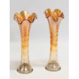 A pair of Imperial Carnival Swung Glass vases. Circa 1910-1940. 24cm