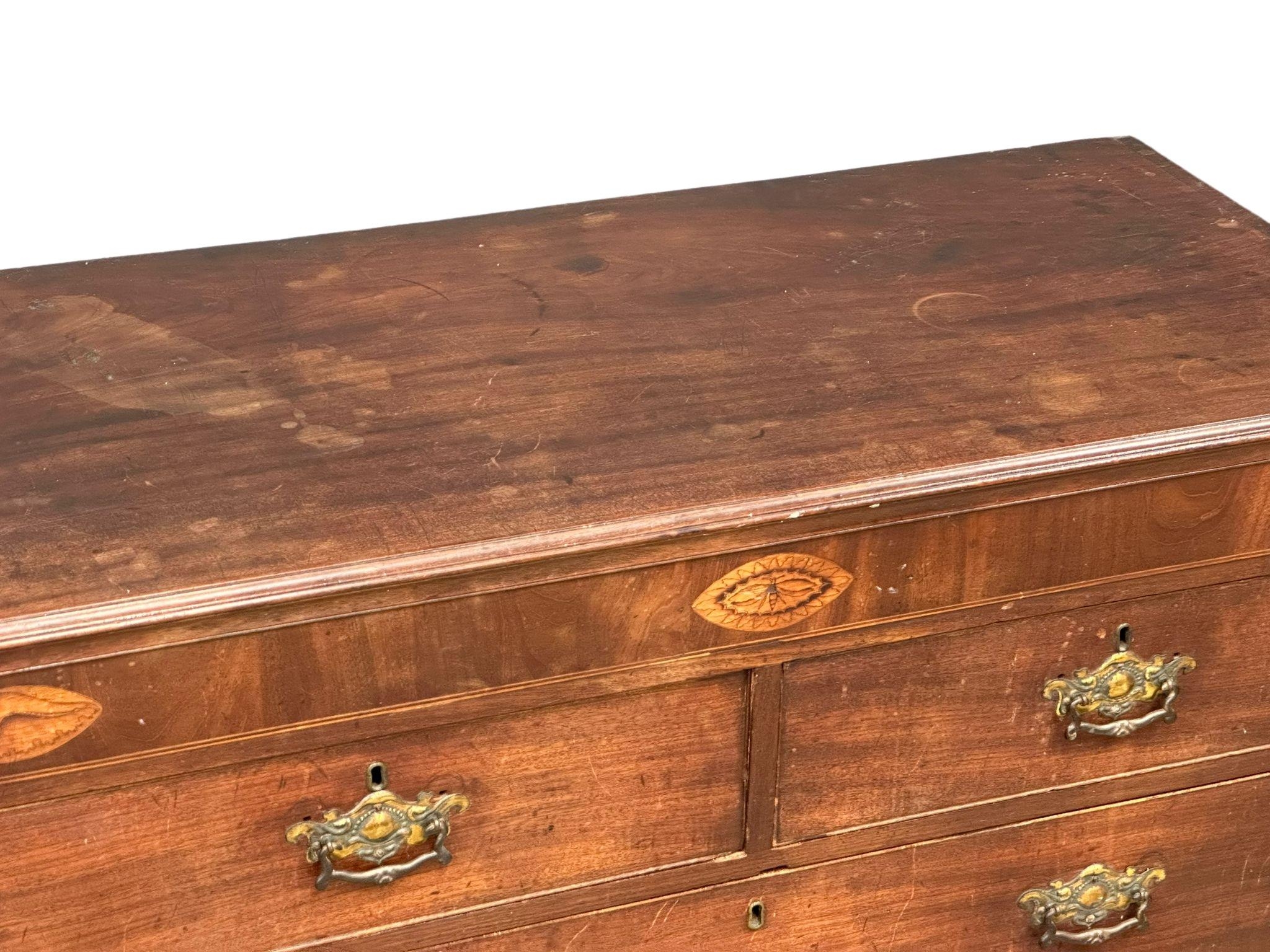 A large late George III Inlaid mahogany chest of drawers, circa 1800-20. 115cm x 55cm x 105cm - Image 4 of 8