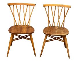 A pair of Mid Century Blonde Elm & Beech ‘Model 376’ dining chairs by Ercol. 1960’s. 1