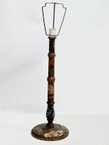 A large early 20th century Folk Art Pokerwork table lamp. Circa 1900-1920. 22x61cm