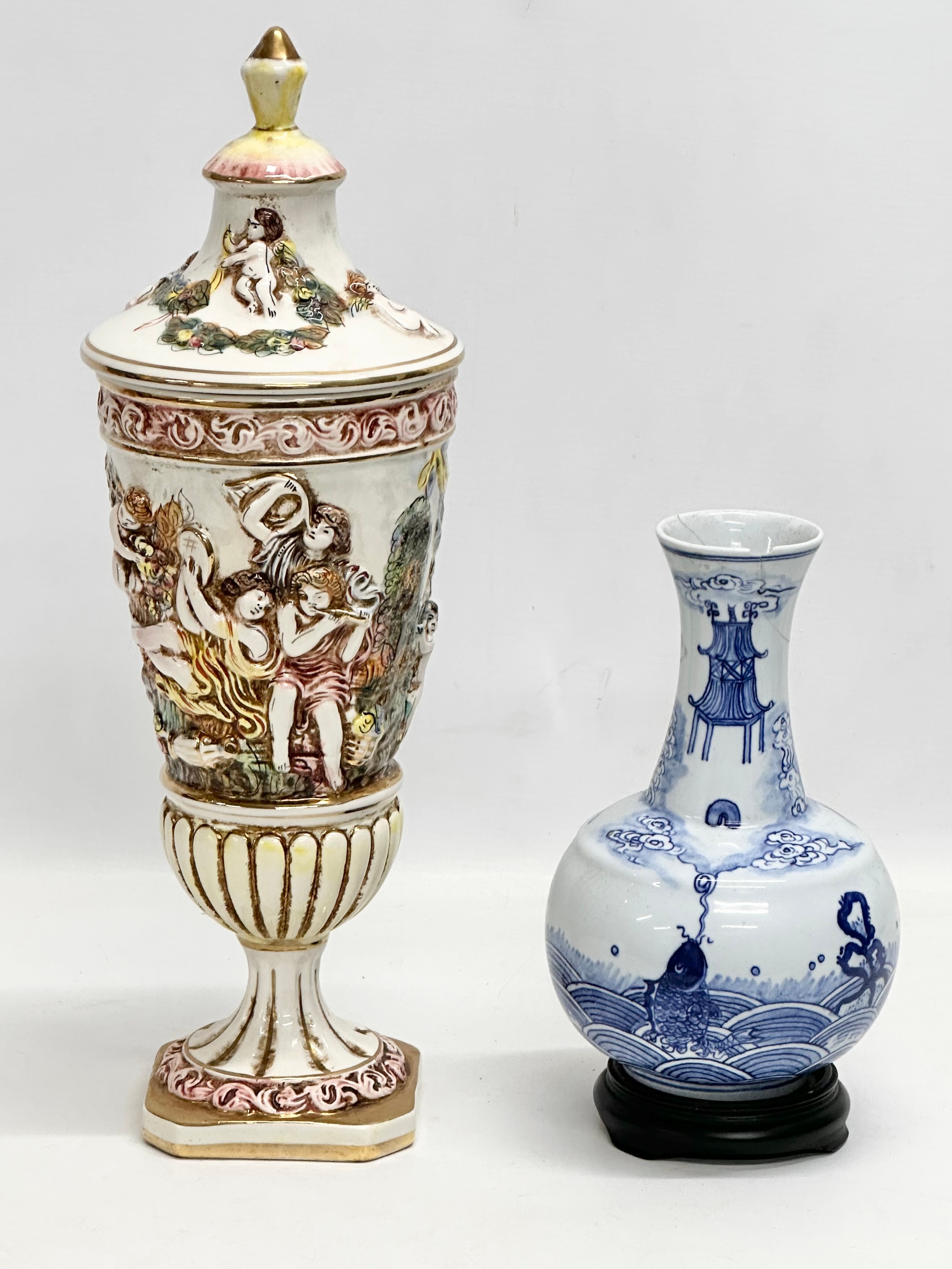 A large R. Capodimonte urn with old. 42cm. With a Chinese vase on stand. - Image 2 of 10