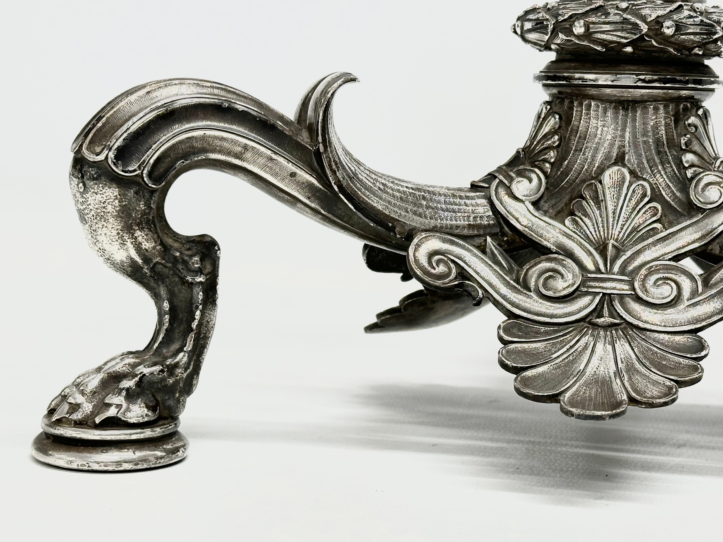 A large exceptional quality mid 19th century silver plated Neo Classical style candelabra, mounted - Image 8 of 18
