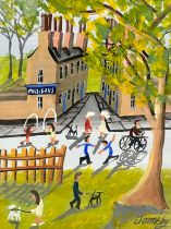 An oil painting on board by John Ormsby. Mulligans Bar by the Park. 30x40cm. Frame 52x62cm