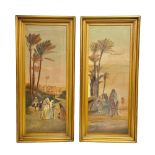 A pair of large early 20th century oil paintings on canvas. Signed. In original gilt frames.