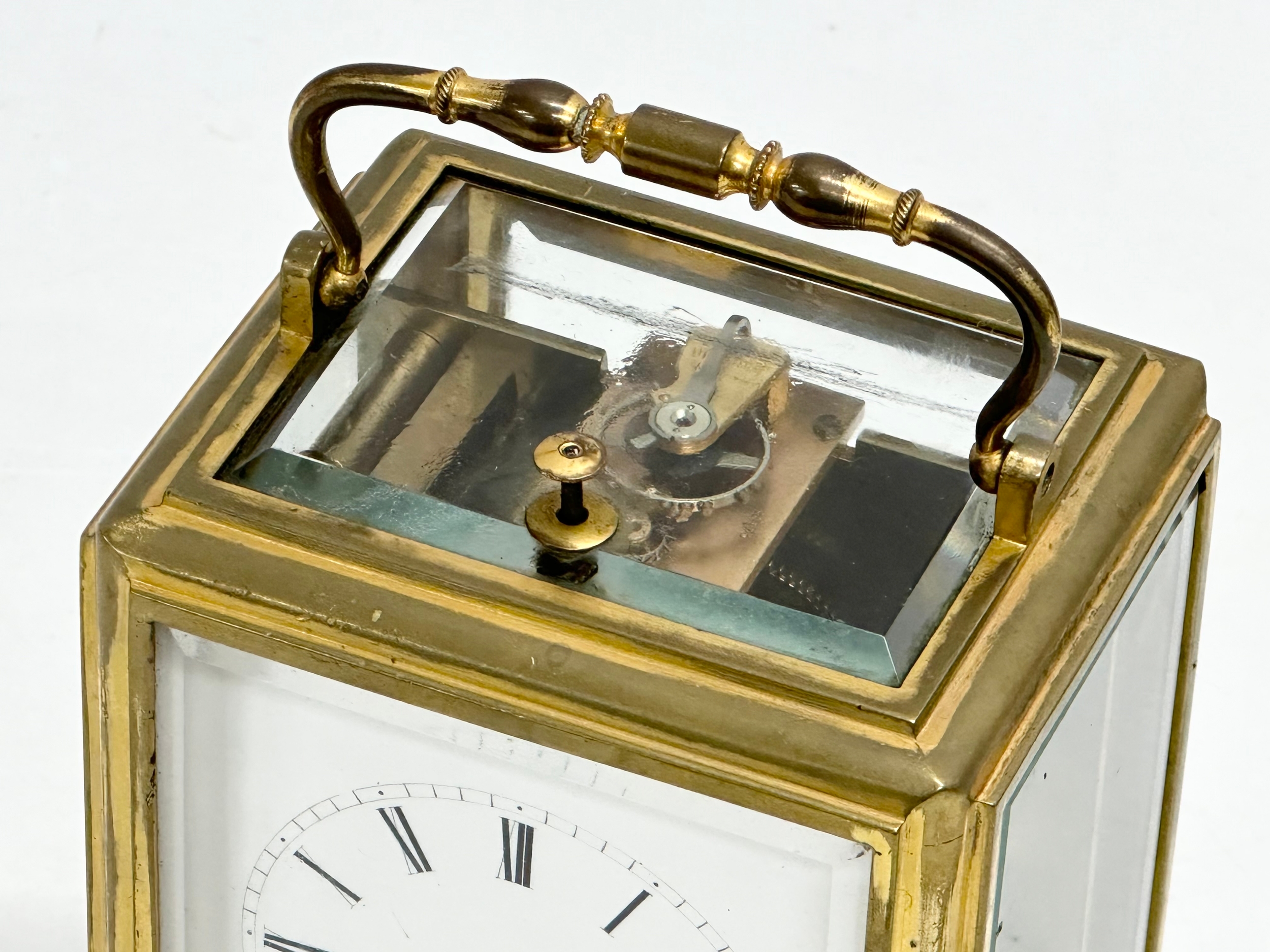 A rare mid 19th century Henry Marc brass Time Repeater Carriage Clock with 4 bevelled glass panels - Image 2 of 6