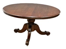 A Victorian mahogany tilt top pedestal breakfast table/dining table. 134x73.5cm