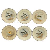 A set of 6 early 20th century Royal Doulton fish pattern collectors plates. 4 Mackerel, 1 Trout