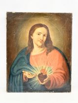 A large 19th century oil painting on canvas of Jesus. 50x62cm