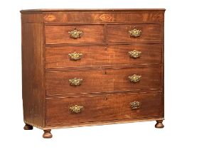 A large late George III Inlaid mahogany chest of drawers, circa 1800-20. 115cm x 55cm x 105cm
