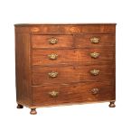 A large late George III Inlaid mahogany chest of drawers, circa 1800-20. 115cm x 55cm x 105cm