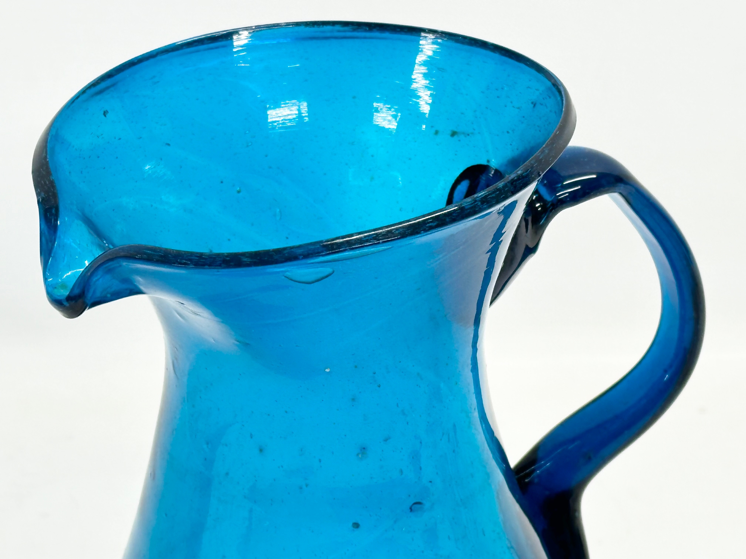 A large late 18th century hand blown Bristol Blue water jug. Circa 1760-1800. 17x14x22cm - Image 2 of 10